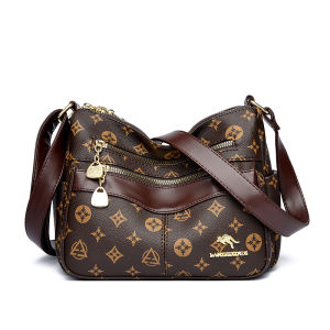 กระเป๋าสะพายข้างหนังแท้ขนาดใหญ่สำหรับผู้หญิง กระเป๋าสะพายไหล่ข้างเดียวแบบลำลองสำหรับคุณแม่ กระเป๋าสะพายข้างลายดอกไม้คลาสสิก กระเป๋าสะพายข้างแบบมีซิป