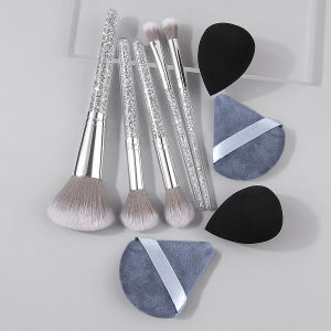 New 5pcs diamond-handled makeup brush soft bristle blush and eyeshadow contouring brush + 4PCS makeup sponge powder puff