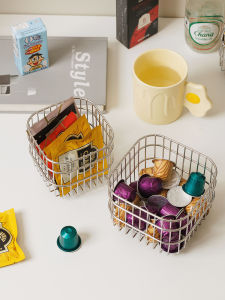 Ins Style Metal Tea Bag Storage Basket Capsule Coffee Liquid Desktop Organizer Bin Home Use Utility Wire Art Caddy