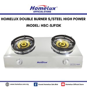 HOMELUX STAINLESS STEEL DOUBLE BURNER GAS STOVE SERIES HSC-SJF13K LOW PRESSURE