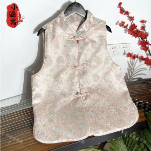 Spring 2024 New Chinese Style Sleeveless Top Vest Womens National Style Elegance Carp Weave Flower Stand Collar Versatile Slimming