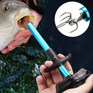 T-Shaped Fish Hook Remover - Aluminum Alloy Tool with Ergonomic Blue Handle Durable Metallic Finish Ideal Fishing Gift