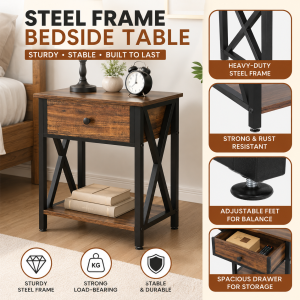 Global Modern Bedside Cabinet Adjustment Height Bed Table Space Saving Easy Installation Drawer