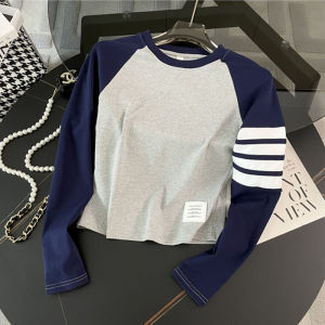 Slim Fit Pure Cotton Long Sleeve Womens T-shirt Short Style Base Layer Shirt Early Autumn TB Four Bars Design Casual Tee