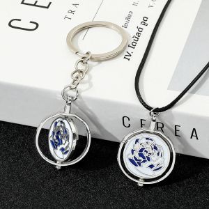 เกม Jinx Blue Rose สร้อยคอหมุนได้-อะนิเมะ Arcane Season 2 แรงบันดาลใจจี้โลหะแฟชั่นเครื่องประดับสําหรับแฟนๆนักสะสม