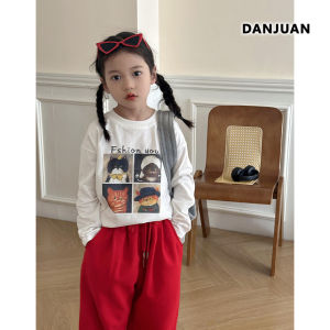 Cute Korean Style Long Sleeve T-Shirt for Girls Spring Autumn Loose Breathable Inner Wear Childrens Fashion Casual Top