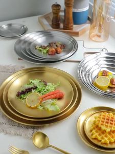 Bộ sét 5 đĩaKhay Tròn Inox Mạ Vàng 5 size khác nhau Đựng Thức ĂnBày Hoa Quả Decor trang trí