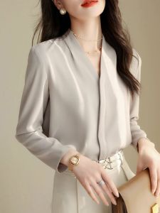 Áo Sơ Mi Nữ Tay Dài Cổ Chữ V Kiểu Pháp Cao Cấp Mùa Thu Mới Thiết Kế Chuyên Nghiệp Đi Làm Thanh Lịch