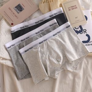 Men Underwear Pure Cotton Breathable Boxers Letter Belt Mid-Rise Boxers Minimalist Pure Color Sports Underpants