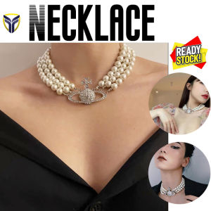Vivienne Light Luxury Niche Diamond Saturn Pearl Choker สร้อยคอ ปลอกคอสามชั้น สำหรับผู้หญิง (Franco Fashion)