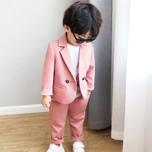 Casual Stylish Boys Suit Set Childrens Little Blazer Black Pink Color Host Outfit Spring Autumn Polyester Viscose Blend