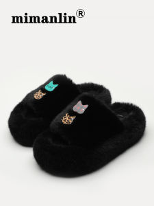 Mimili Thick Heel Slip-On Womens Shoes Indoor Outdoor Office Anti-Slip Cotton Slippers Spring Autumn Fashionable Lazy Person Fluffy Slippers