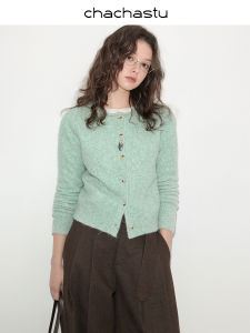 CHACHASTU | Áo Cardigan Cổ Tròn Tay Dài Phong Cách Tối Giản Pháp
