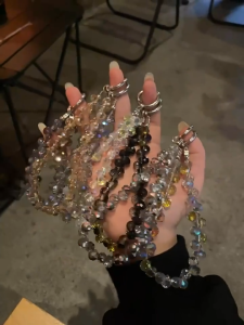 Tri-Town Luxury Crystal Pearl Phone Lanyard - Hand-Beaded Adjustable Wrist Strap with Anti-Loss Pendant