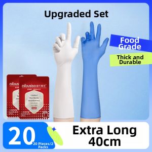 AIBUSISO | Disposable Nitrile Long White High Elastic Oil-Resistant Food Grade Kitchen Gloves
