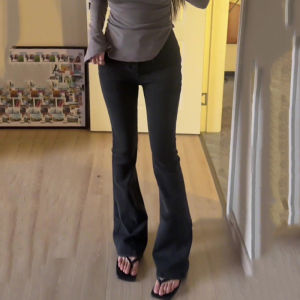 High Waist Flared Jeans Womens Spring Summer New Style Cover Hip Slimming Floor-Length Versatile Horse Hoof Pants Pear Shape Body