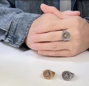 Kemstone Ai Cập Cổ Đại kim tự tháp dành cho Nam bằng thép không gỉ tam giác Nhẫn bạc mạ vàng Nhẫn Cổ Điển Trang sức