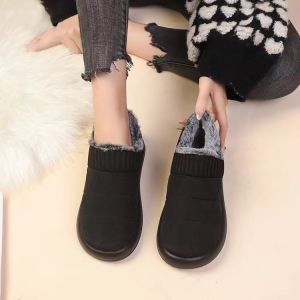 MONLEYTA | Elderly Womens Cotton Slippers Indoor Anti-Slip Half Slippers Fleece Lined Warm No Back Waterproof Rubber Sole Comfortable