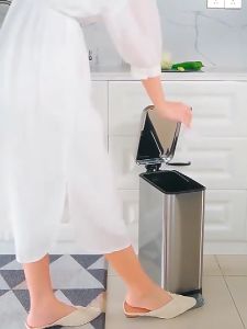 GREENSINDOOR Stainless Steel Trash Can with Pedal Kitchen 10/18L Metal Garbage Bin Narrow Waterproof Living Room Paper Basket Cleaning Supplies