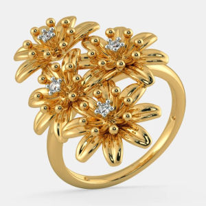 Electroplated 18K Gold Four-Petal Chrysanthemum Ring for Women Luxury Wedding Engagement Ring Fashionable Alloy Gemstone