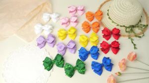 2Pcs/set Colorful Party Bowknot Ribbon Hair Clips for Girl Glitter Hair Bangs Hairgripes Lovely Solid Color Barrette