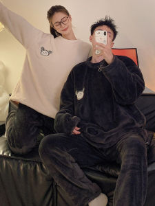 ชุดนอนผ้าฟลานเนลคอรัลฟู 2025 ใหม่ ชุดนอนผู้ชาย ผ้าขนแกะหนา ฤดูใบไม้ร่วง/ฤดูหนาว ชุดนอนผ้าขนแกะสำหรับคู่รัก