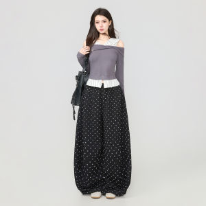 KEIKO | Korean Style Black Dots Loose High Waist Trousers