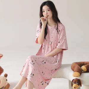 MiiOW | Plus Size Womens Cotton Sleep Dress Summer Thin Print Casual Home Wear Sweet Large Size Dress Can Be Worn Outside Catman