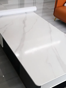 COZY Wallpaper Dinding Dapur 6 Meter X 60cm Alumunium Foil Motif Marmer Dasar Putih Corak Abu2 Dan Kuning