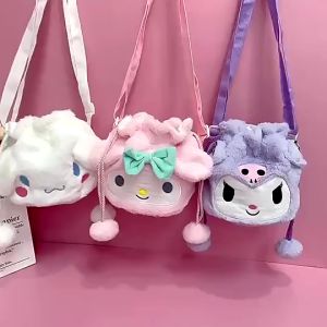 Tas Selempang SlingBag Serut Bulu Karakter Sanrio Lucu – Melody Kuromi Cinnamoroll