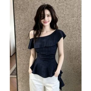 AIYITI | Flounce Off-Shoulder Gingham Short Sleeve Shirt For Plus Size Women