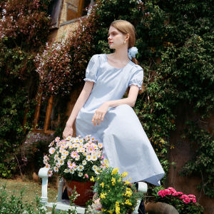 XIANGYING | Waist-accentuating Elegant Blue Dress