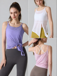 Light Soft Yoga Sport Vest Sleeveless with Open Slit and Tie