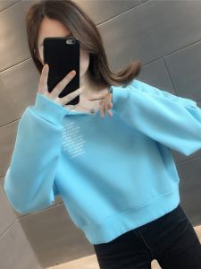 Spring Autumn Short Womens Sweatshirt High Waist Slim Fit Fashionable Thin European Style Outerwear Top Small Size