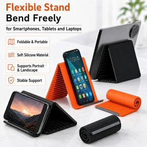 Portable Foldable Silicone Phone Holder Adjustable Phone Holder Bendable Freely Into Any Shape Multi-Angle Adjustable Stand For Tablet Laptop Desk Travel Non-Slip Bed Office Treadmill