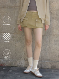 ANTIFORM Retro Workwear Mini Skirt High Waist Slimming A-Line Short Skirt Women Summer Fashionable Pocket Design Cotton Blend