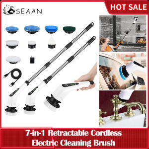 Electric Spin Scrubber Electric Bathroom Brush Toilet Brush Includes 7 Brush Heads Electric Scrubbing Brush Length and Angle Adjustable Electric Cleaning Brush Wireless Bathroom Floor Scrubber