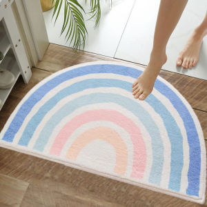VIKAMA Cute Half Round Rainbow Heart Plush Rug Anti Slip Absorbent Doormat Bathroom Entrance Children Bedroom Home Floor Decor