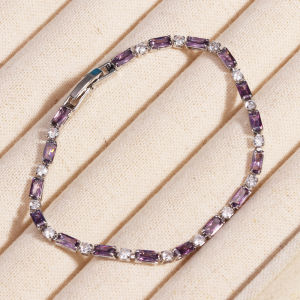 Simple Silver Color Purple Cubic Zirconia Charm Tennis Bracelets for Women Girls Fashion Party Wedding Jewelry Birthday Gift