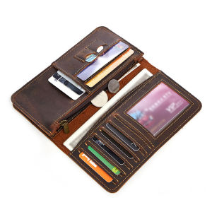 Retro Bi-fold Crazy Horse Cowhide Leather Men Long Wallet Dompet Panjang Kulit Lembu Lelaki 疯马牛皮长钱包男 2043