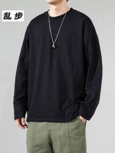 เสื้อยืดคอกลมแขนยาวทรงหลวมสำหรับผู้ชาย ทรงหลวม แฟชั่นฤดูใบไม้ร่วง สีสันสดใส ผลิตจากโพลีเอสเตอร์และคอตตอน