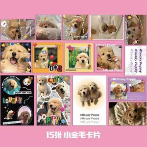Adorable Golden Retriever Puppy Wall Decor Cards 15 Pieces Bedroom Living Room Decoration Paintings Cute Greeting Cards
