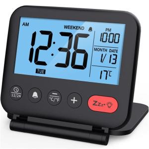 LCD Portable Travel Alarm Clock with Backlight Temperature Calendar Snooze Function Electronic Clock for Bedroom and Office