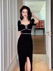 ZYHT eravogue Đầm Body cổ điển váy ngang hông Mảnh mai hợp thời trang thanh lịch Khí chất váy đen 9627