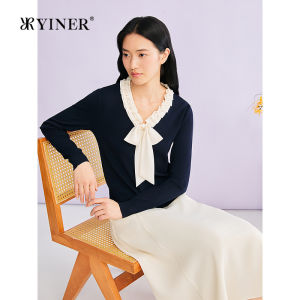 Spring New Fashionable Office-wear Pearl-Decorated Bow Knit Sweater