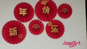 Set Dekor Paperfan Dekorasi bentuk kipas corak Bunga untuk dekor Ultah Rumah Imlek Sincia