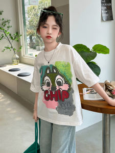 Girls Short Sleeve T-Shirt Summer Loose Cartoon Print Breathable Half Sleeve Cotton Casual Top for Children And Kids