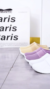 Korean Slip On Rubber Shoes For Women On Sale Fly Woven Light Weight Shoes Half Shoes Casual Shoes