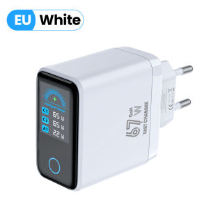 PD67W GaN Fast Charger USB Type C With LCD Digital Screen Display Mobile Phone Adapter For iPhone 17 16 15 Samsung Xiaomi Huawei