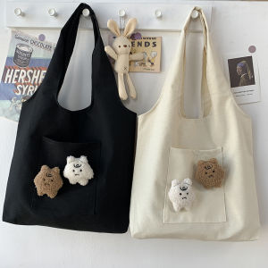 Canvas Tote Bag for Women Large Capacity Ins Casual Stylish College Design Quirky Cute Shoulder Satchel with Double Root Strap